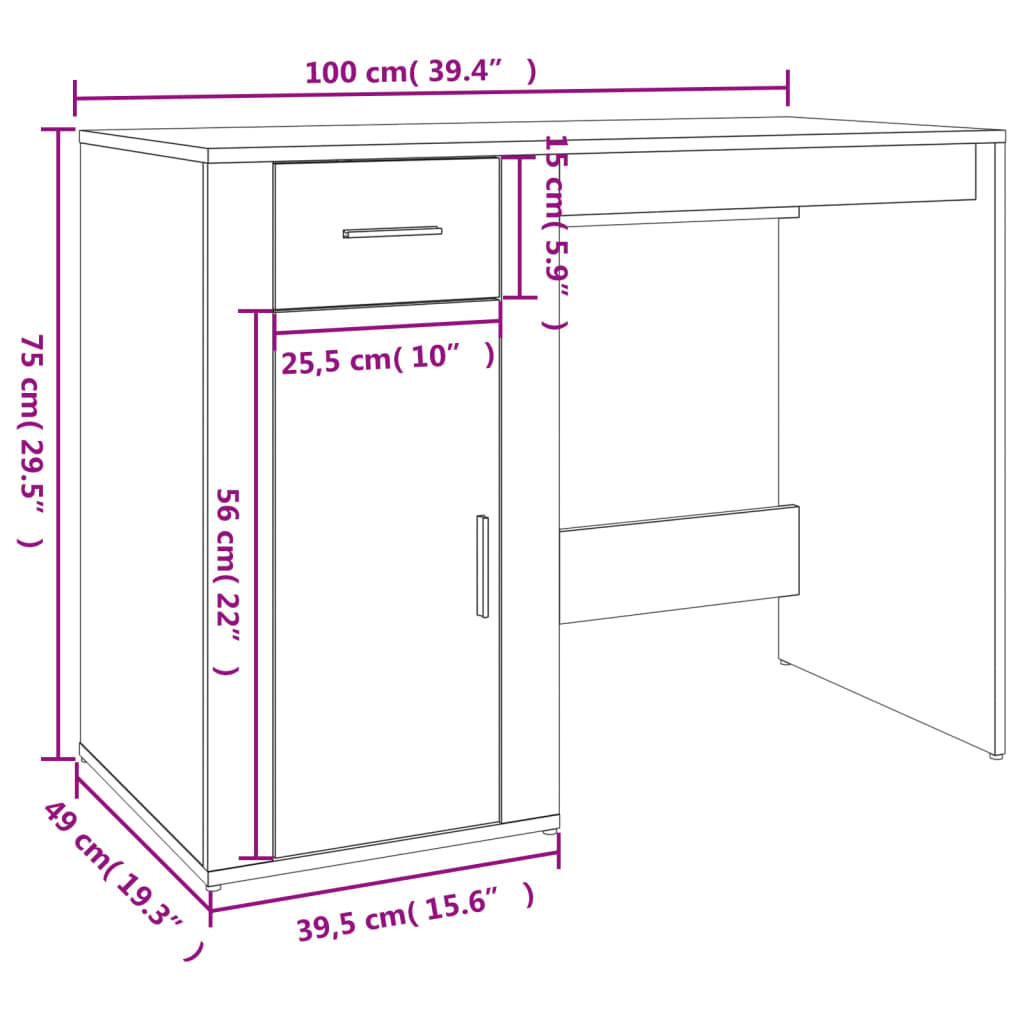 Desk with Storage Space Concrete Grey Particleboard