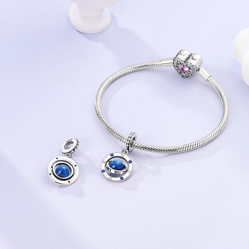Charm Bead Charms Plata Blue Starry Sky Planet Stars Pendants Compatible With Authentic Bracelets Charm Bead Charms for Women Jewellery Do It Yourself