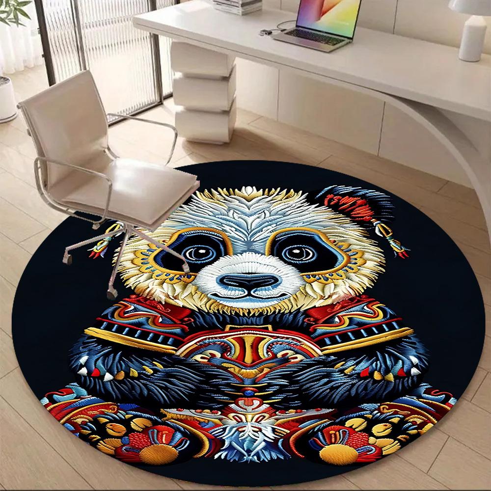 1pc Panda Embroidery Office Round Area Rug, Under Office Chairs Bedroom Living Room Home Decor, Room Deco