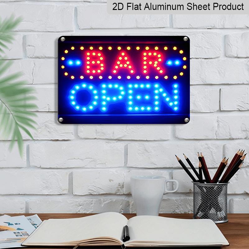 2D Flach, 1 Stück Neonschild Metall "Bar Geöffnet" - Helles Rotes und Blaues Licht, Langlebiges Aluminium für Zuhause, Garten, Garage, Schlafzimmer, für Männerhöhle, Hütte