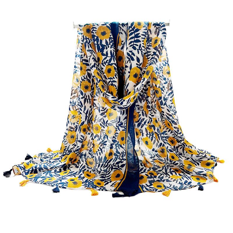 Autumn Viscose Cotton Scarf Women Lovely Floral Shawls Wraps Lady Thin Scarves Fashion Tassels Pashmina Quality Foulard New