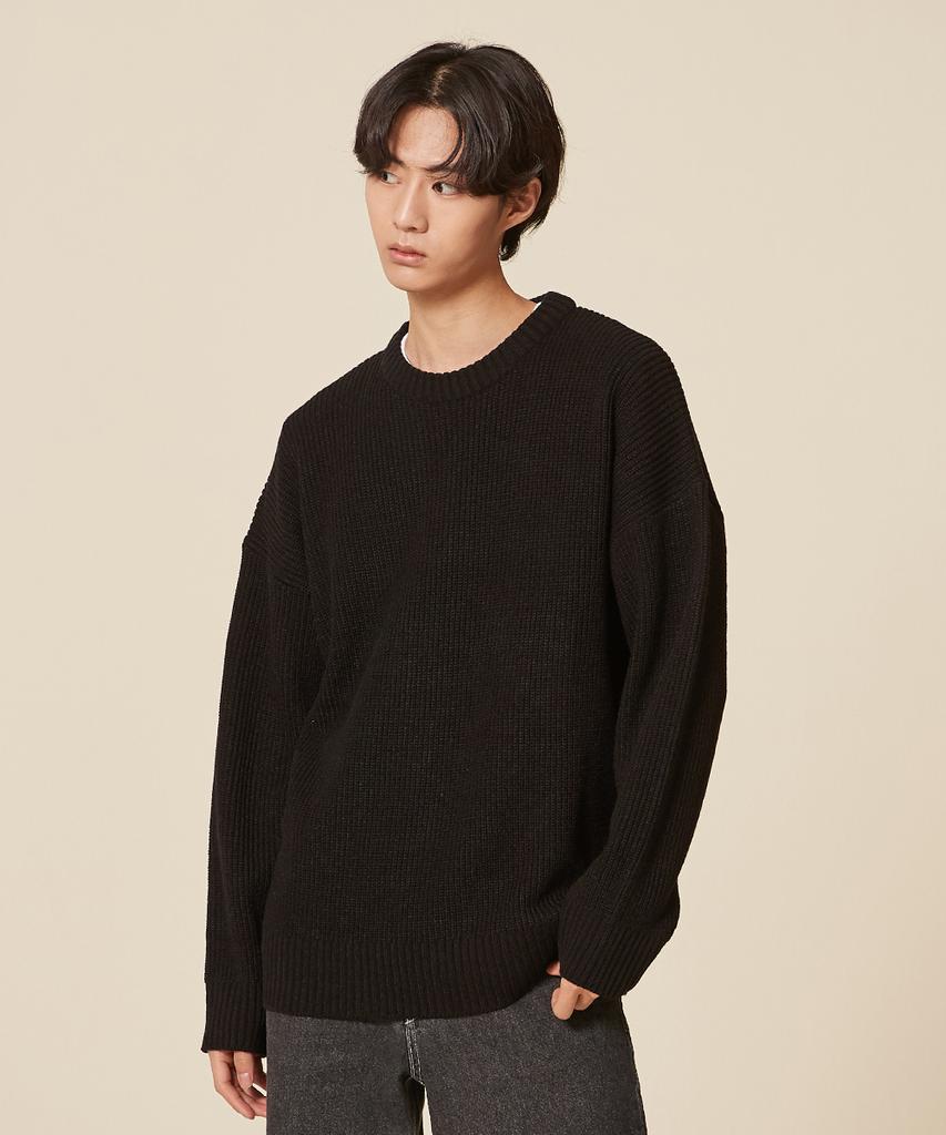 BLOND9 Crew Neck Rib Knit Sweater_Black