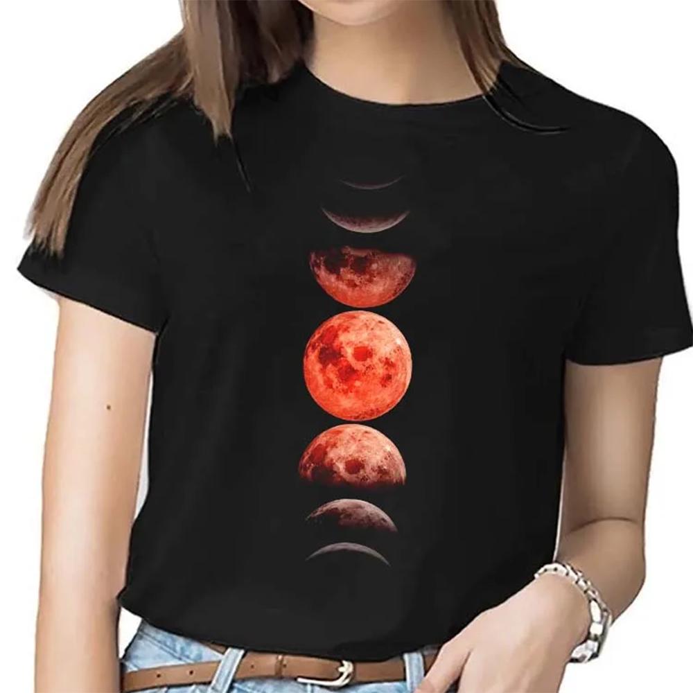 Duże Rozmiary Nowa Zabawna Koszulka z Nadrukiem Księżyca Unisex Białe i Czarne Koszulki Modna Koszulka z Okrągłym Dekoltem i Krótkim Rękawem Letnie T-shirty