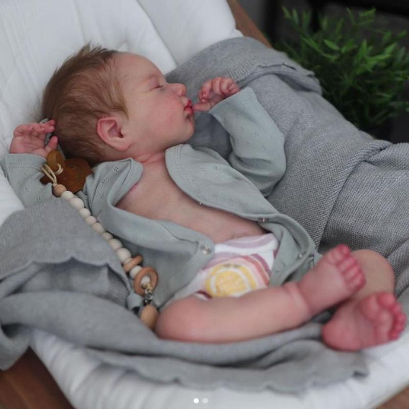 Full Body Vinyl Reborn Girl Dolls Soft Silicone 49 CM Sleeping Loulou 3D Painted Skin Baby Boy Doll with Rooted Hair Kid's Birthday Gift Boneca Reborn