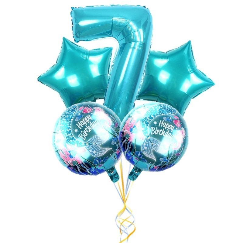 5 Pieces/set Mermaid Balloons Kit Gold Digit Foil Balloon for Baby Birthday Party Decorations AVE