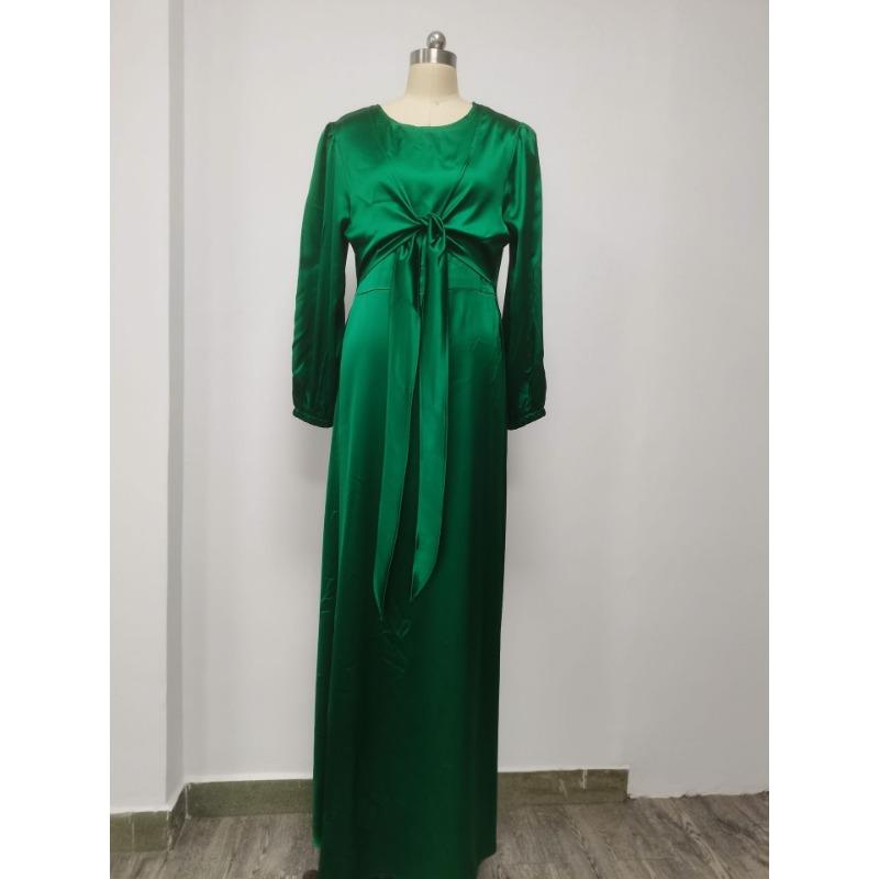 Spring New Waist Lace-up Elegant Satin Dress