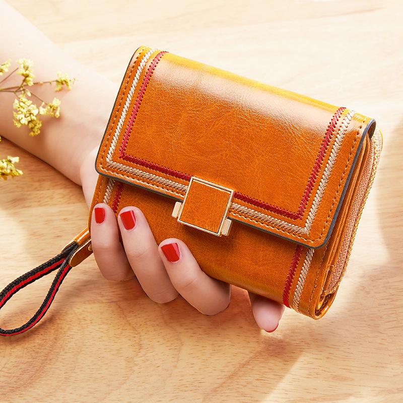 2025 Women's Retro Oil Wax Leather Accordion Wallet - Multi-Card Slot, Zipper, Short Style