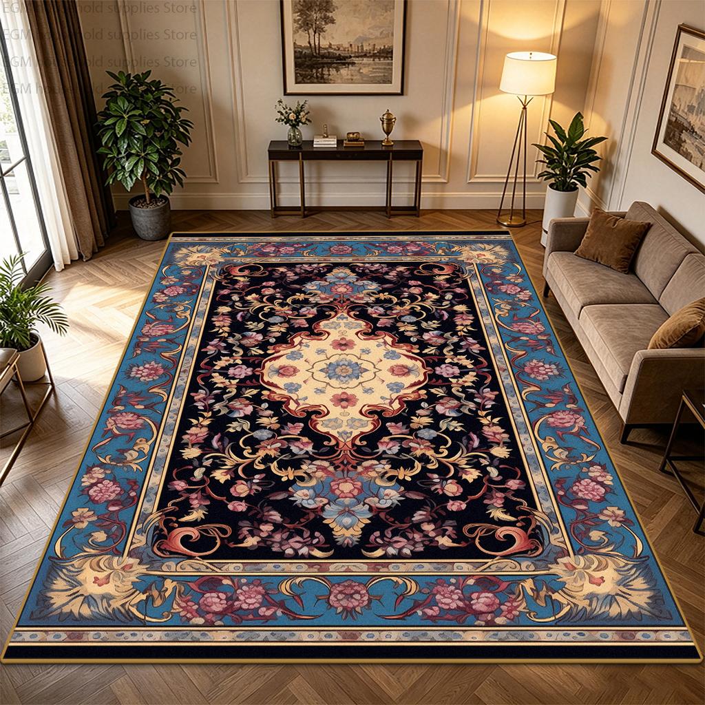 Retro Persischer Stil Teppich Luxus Wohnzimmer Großer Bereichsteppich Bohemian Floral Rutschfest Waschbar Weiche Flauschige Fußmatte für Schlafzimmer