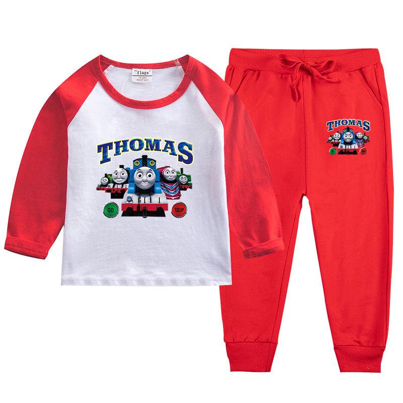 Thomas Cartoon Kids Two-Piece Set: Stylish Long Sleeve Top & Sweatpants for Spring & Autumn