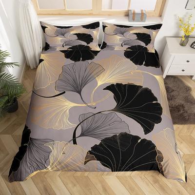 Ginkgo Leaves King Queen Duvet Cover Black Golden Ginkgo Biloba Leaf Bedding Collection Botanical Quilt Cover Polyester Comforter Cover
