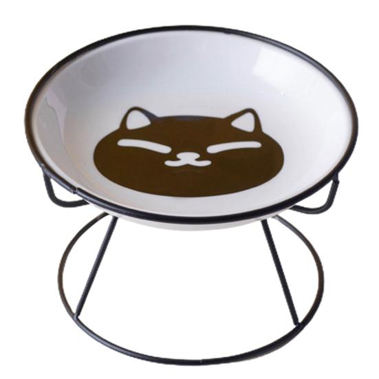 Elevated Ceramic Cat Bowl Set Anti-Vomit Protect Cervical Vertebrae Indoor Cats Small Pets Colorful Patterns Pet Supplies