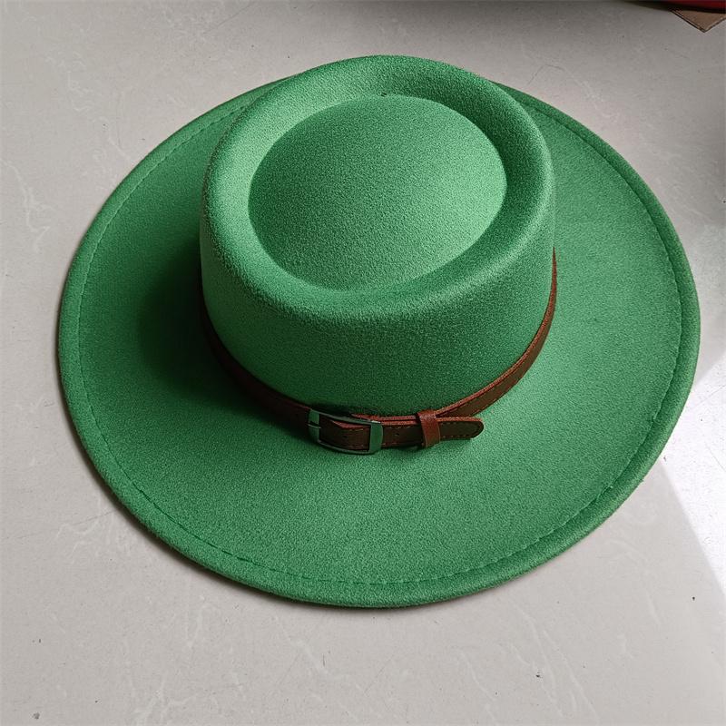 2026 Fedora Hut Winter Rund Konvex Flacher Oberteil Gürtel Zubehör Rosenrot Filz Jazzhut für Männer und Frauen Fedora Gorras