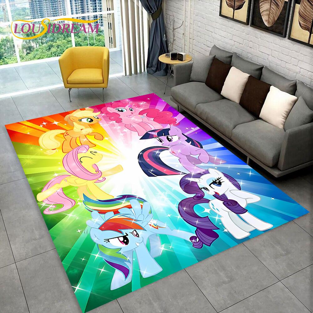 Cute 3D P-Pony Cartoon Unicorn Area Rug,Carpet Rug for Home Living Room Bedroom Sofa Doormat Decor,kids Play Non-slip Floor Mat
