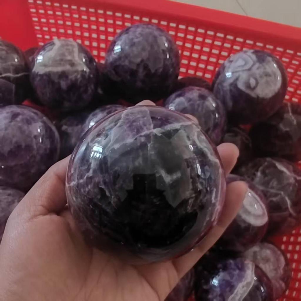 Polished Natural Amethyst Crystal Ball for Feng Shui & Home Decor
