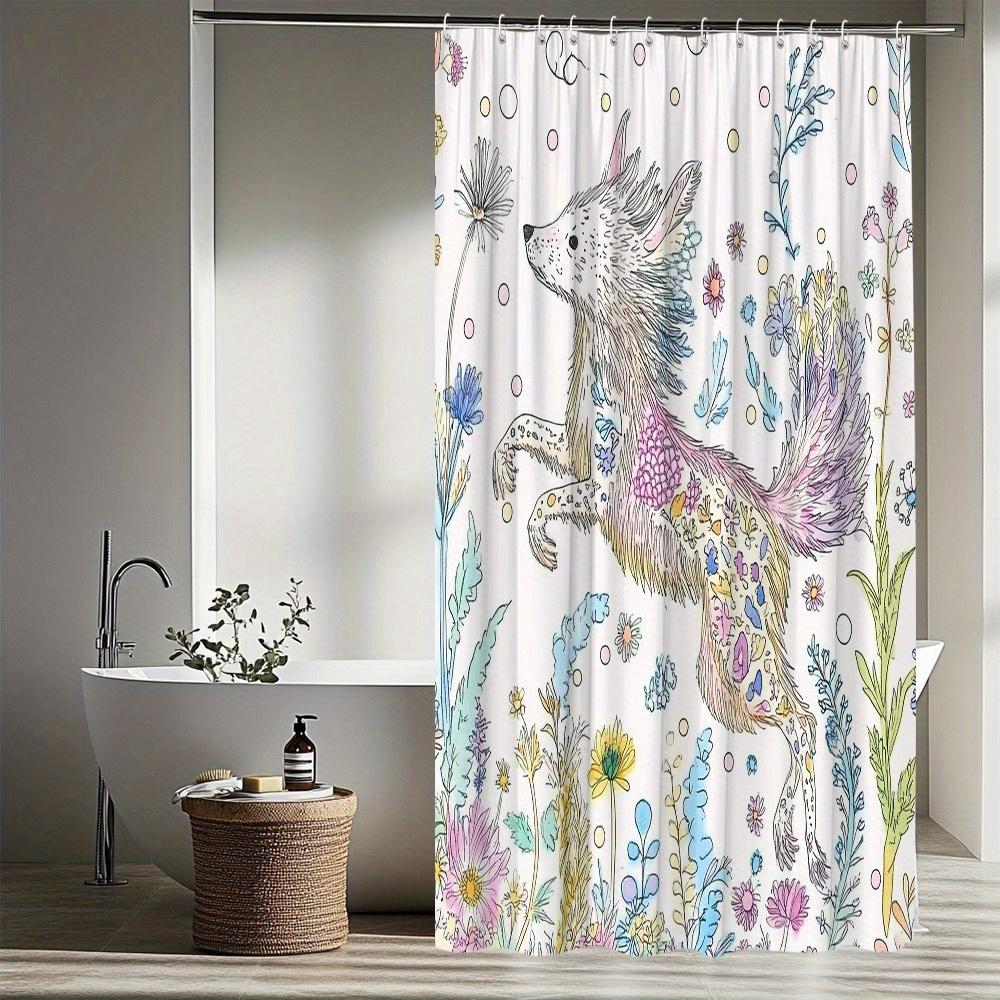 1 Stück Skuriler Fuchs & Blumen Duschvorhang - Lebendiges, von der Natur inspiriertes Design, Strapazierfähiges Polyestergewebe Mit 12 Haken