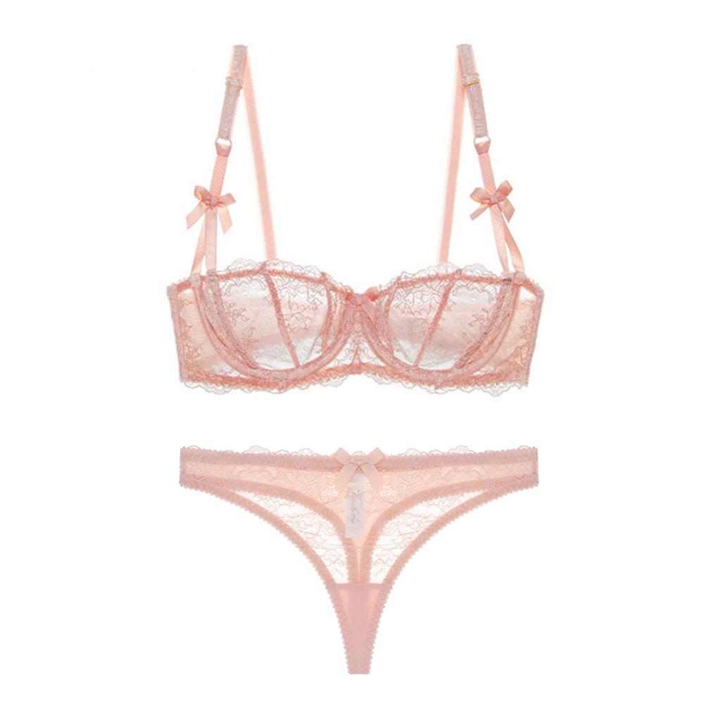 Varsbaby Women'sbLace Transparent Bras+Thongs Bra Set