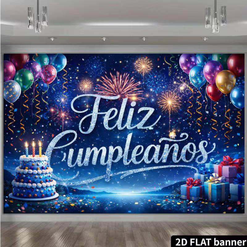 2D Spanischer Geburtstags-Feuerwerk & Ballon Fotografie Hintergrund