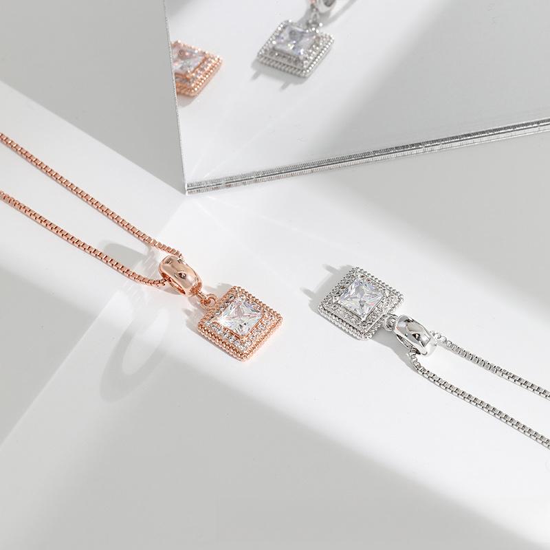 Zircon Square Pendant Necklace Original Design Fashionable Simple And High-End Color Treasure Sugar Square Bag Necklace