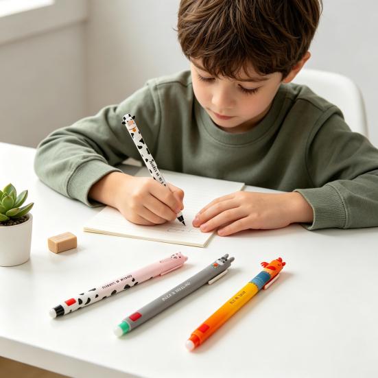 Farm Animal Erasable Gel Pens for Kids Cute Cartoon Cow Turkey Donkey Pig Design Smooth Writing Easy Erase Pen Fun School Supplies