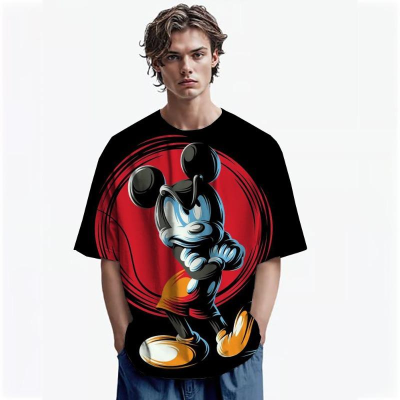 Disney Men Mickey Mouse Print T-Shirt Summer Boy Street Fashion Casual Sports Loose O NeckShort Sleeve Clothing Kid