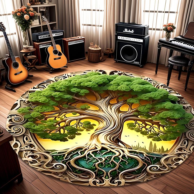 Tapis 3D Arbre Abstrait Tapis Rond Décoration de Salon Paillasson Lavable en Machine Facile à Nettoyer Étude Chambre à Coucher Tapis Doux Cadeau