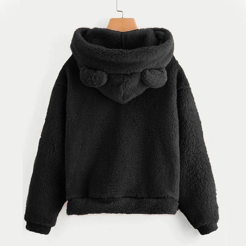 Scione Fleece Teddy Hoodies Women Sweatshirt Long Sleeve Sweatshirt Warm Bear Ear Hooded Plush Hoodie