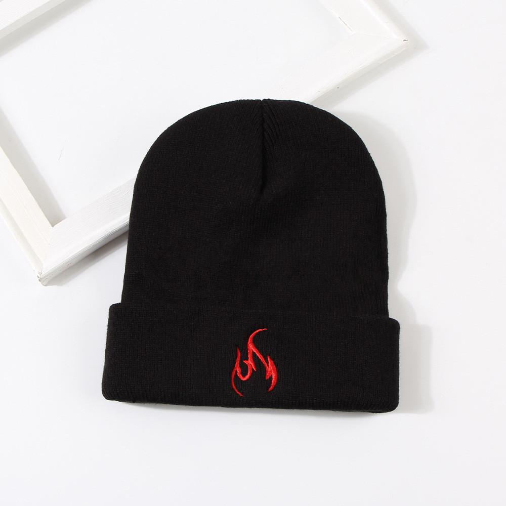 Stylish Flame Embroidery Knit Hat Winter Warmth Cap For Students Couples