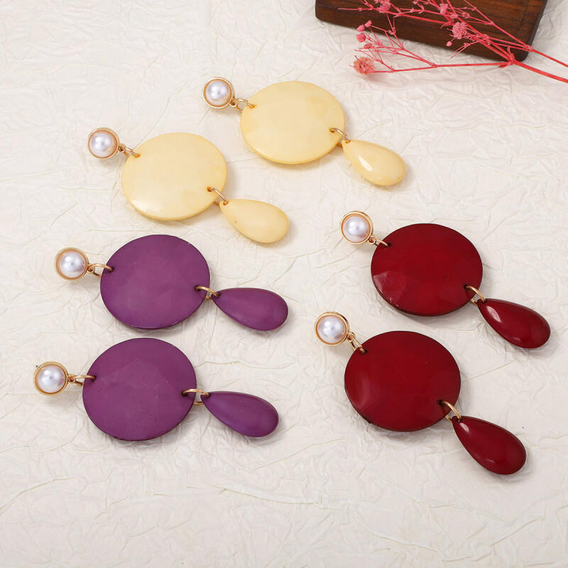 Exaggerated Imitation Pearl Geometric Round Splicing Earrings for Women Lady Temperament Personality Drop Earrings Jewrely Gift