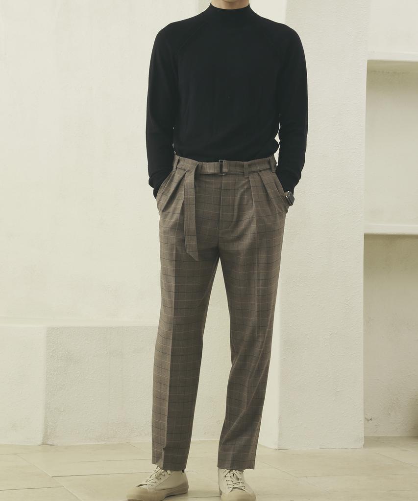 FILLCHIC Belted Double-Pleated Pants (Brown Check)