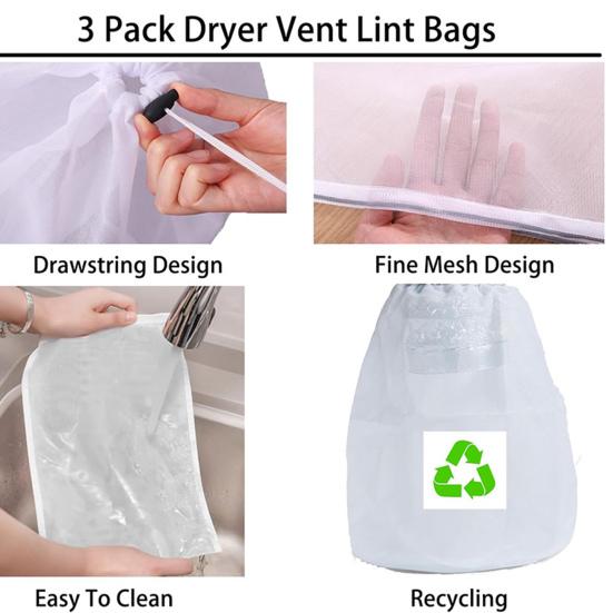 3 Pcs Dryer Vent Lint Catcher Bag Dryer Lint Dust Bag Indoor