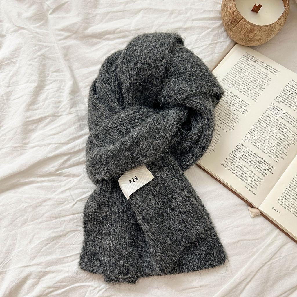 1116 Korean Atmosphere Solid Color Knitted Scarf Autumn and Winter Women's New Korean Egg Mohair Wool Scarf