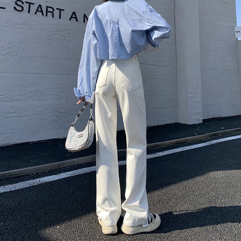 2024 Trendy Modieuze Dames Wijdpijp Witte Jeans - Losvallend, Slank, Veelzijdig, Rechtpijpig, Vloerlengte Soepelvallende Broek