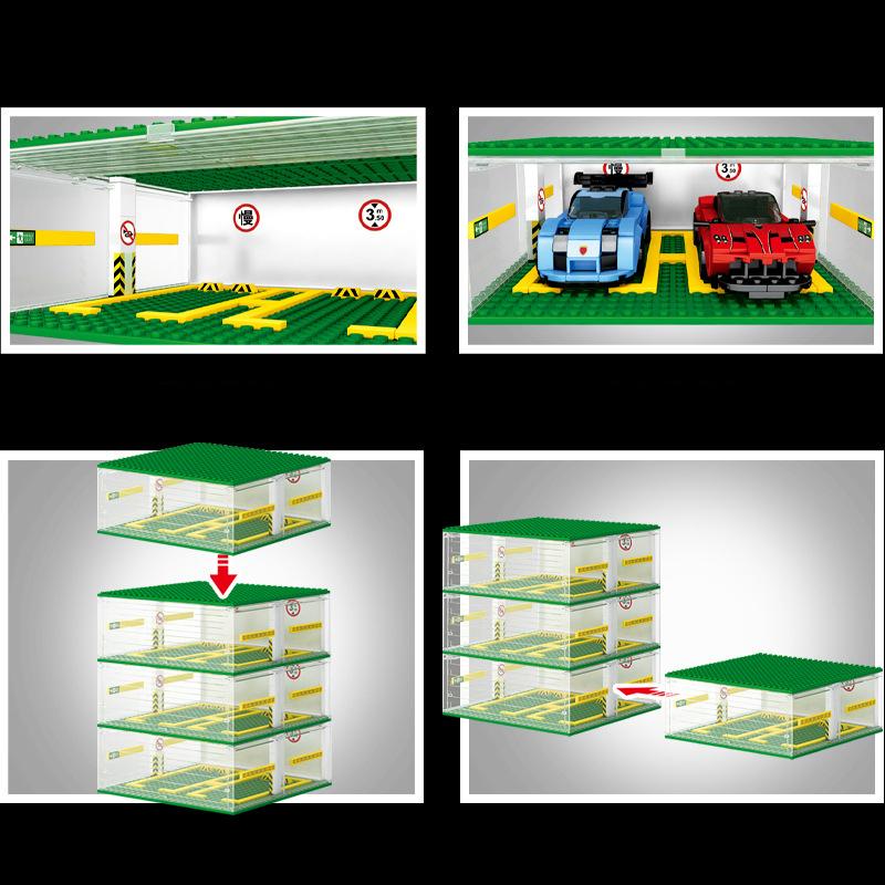 S5109 Famous Car World 3D Parkeringsplats Förvaring Display Box Byggstenar Barn Leksaker Presenter Bilmodell Samling Leksak