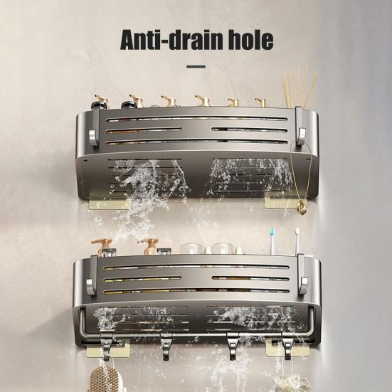 Bathroom Shelf Towel Rack Strong Load-bearing Drainage Hole Design Self Adhesive No Drilling