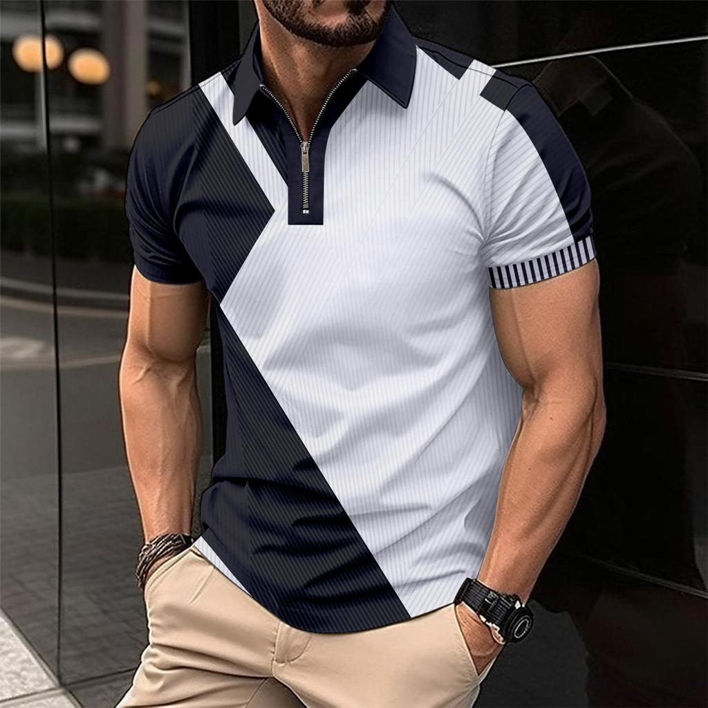 Sommer Neues Herren Freizeit Kurzarm Revers Reißverschluss Poloshirt