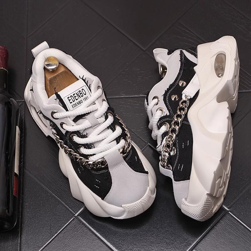 Fashion New Arrival Men Fashion Casual Metal Decoration Shoes Luxury Designer Trending Chain Punk Style Zapatos Sapat A47