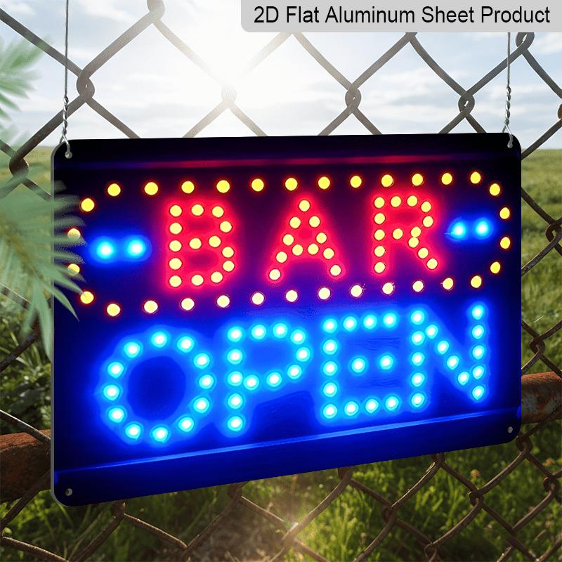2D Flach, 1 Stück Neonschild Metall "Bar Geöffnet" - Helles Rotes und Blaues Licht, Langlebiges Aluminium für Zuhause, Garten, Garage, Schlafzimmer, für Männerhöhle, Hütte