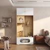 Armoire pour animaux de compagnie avec mur d'escalade pour chat, grotte pour chat, zones de repos et coussin doux, 90 x 50 x 202 cm, avec espace de rangement, Blanc + Aspect Bois