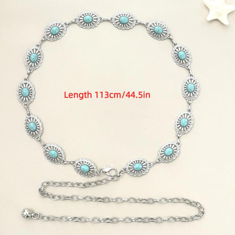 [HF]New 1Pc Fashion Bohemian Female Circular Waist Chain Luxury Turquoise Ellipse Chain Belt For Women Suitable For Skirts Dress