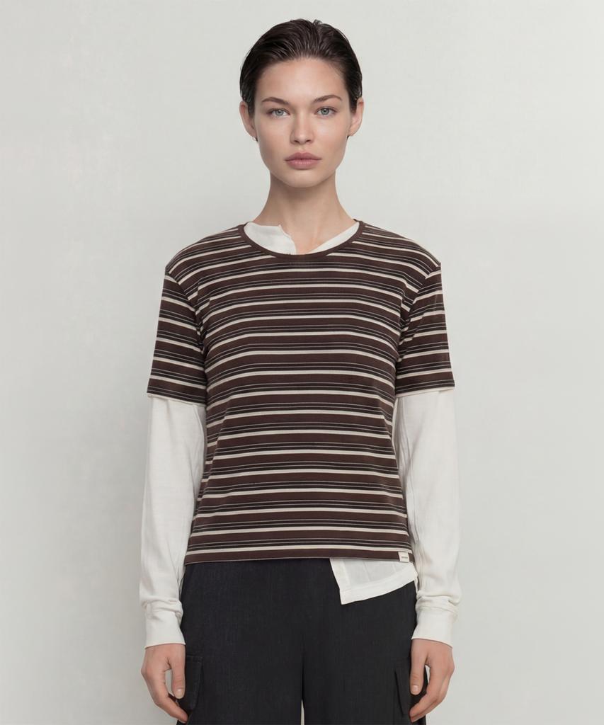 NORMOR Delicate Stripe T-Shirt Brown