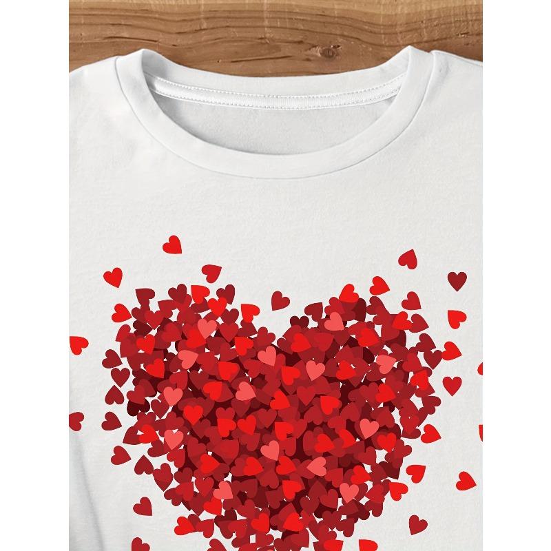 T-shirt med hjärtmönster, avslappnad kortärmad topp för vår och sommar, damkläder europeisk storlek
