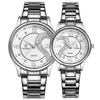 Romantic Couple's Watch, Stainless Steel Strap, Heart-shaped Design, Pair of Watches, Silver, D-102