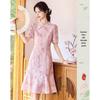 Elegante Nieuwe Chinese Stijl Jurk met Korte Mouwen en Halve Lengte