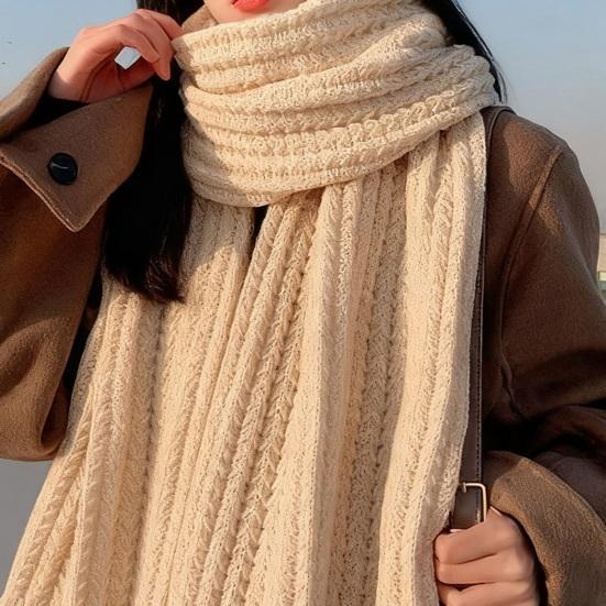 Damhalsduk Förtjockad Varm Enfärgad Halsduk Höst Vinter Mångsidig Bekväm Stickad Lång Halsduk Modeaccessoar