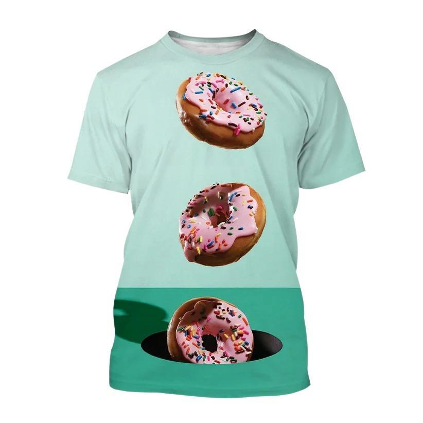 Doughnut Theme 3D Print Kids Short Sleeve Tee Round Neck Graphic Top Daily Outdoor Wear For Boys Girls