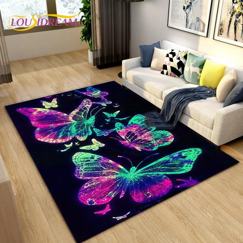 3D Colorful Butterfly Flower Area Rug,Carpet Rug for Living Room Bedroom Sofa Yoga,Kitchen Bathroom Doormat Non-slip Floor Mat