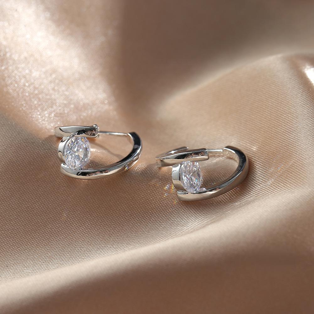 Simple Metal Earrings For Women, French Personalized Accessories, Versatile Earrings, Zircon Earrings, Ear Buckles.