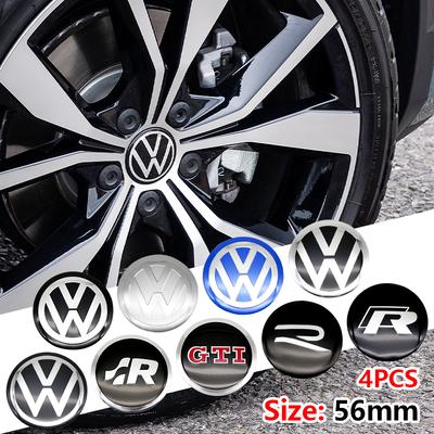 W134W1334Pcs For R-Line R GTI Polo Passat T5 Golf Scirocco 56mm Car Wheel Stickers Center Hub Cap Car Emblem Badge Decal