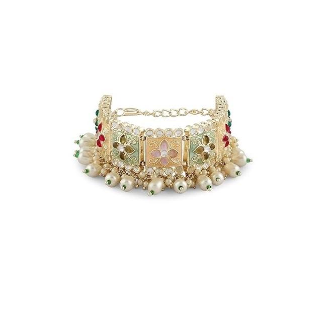Multi Colour Enamel Kundan & Beads Ethnic Bracelet For Women