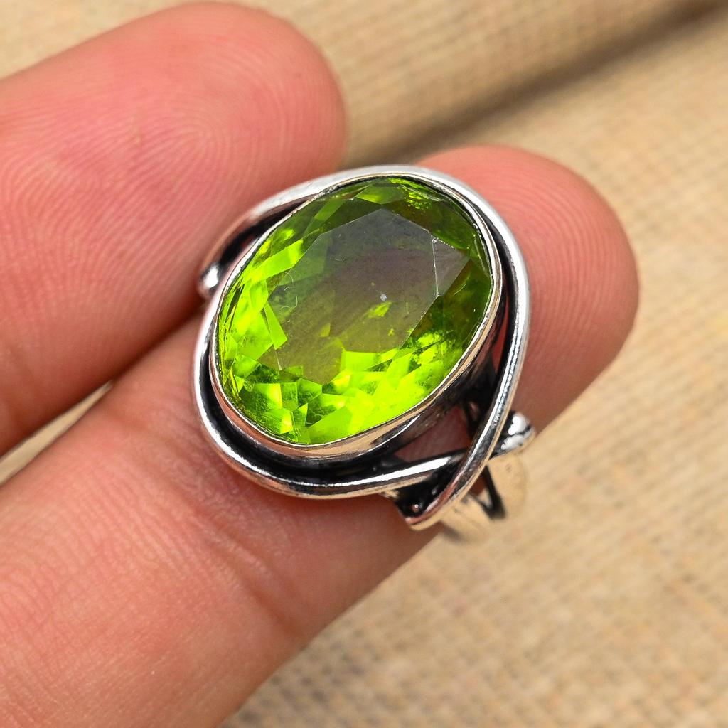 Charming Peridot Gemstone 925 Sterling Silver Handmade Jewelry Ring For Women